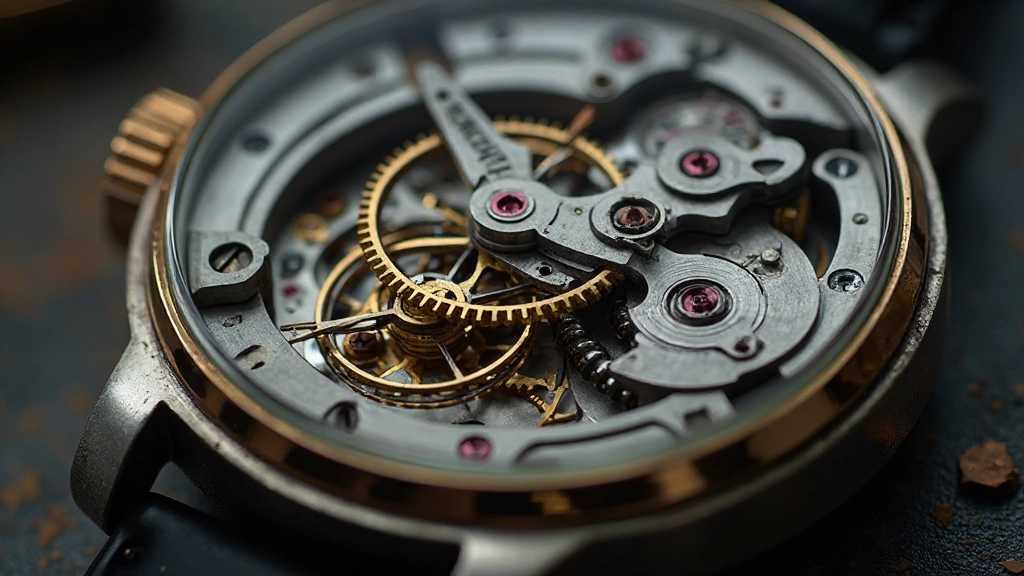 Mekanisk klockrörelse med synliga kugghjul och fjädrar i detalj